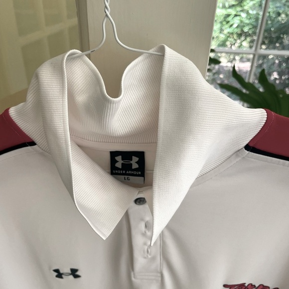 🌿Maryland Terps Under Armour Men’s Polo Short-Sleeved Shirt Red/White, size L🌿 - Picture 3 of 3